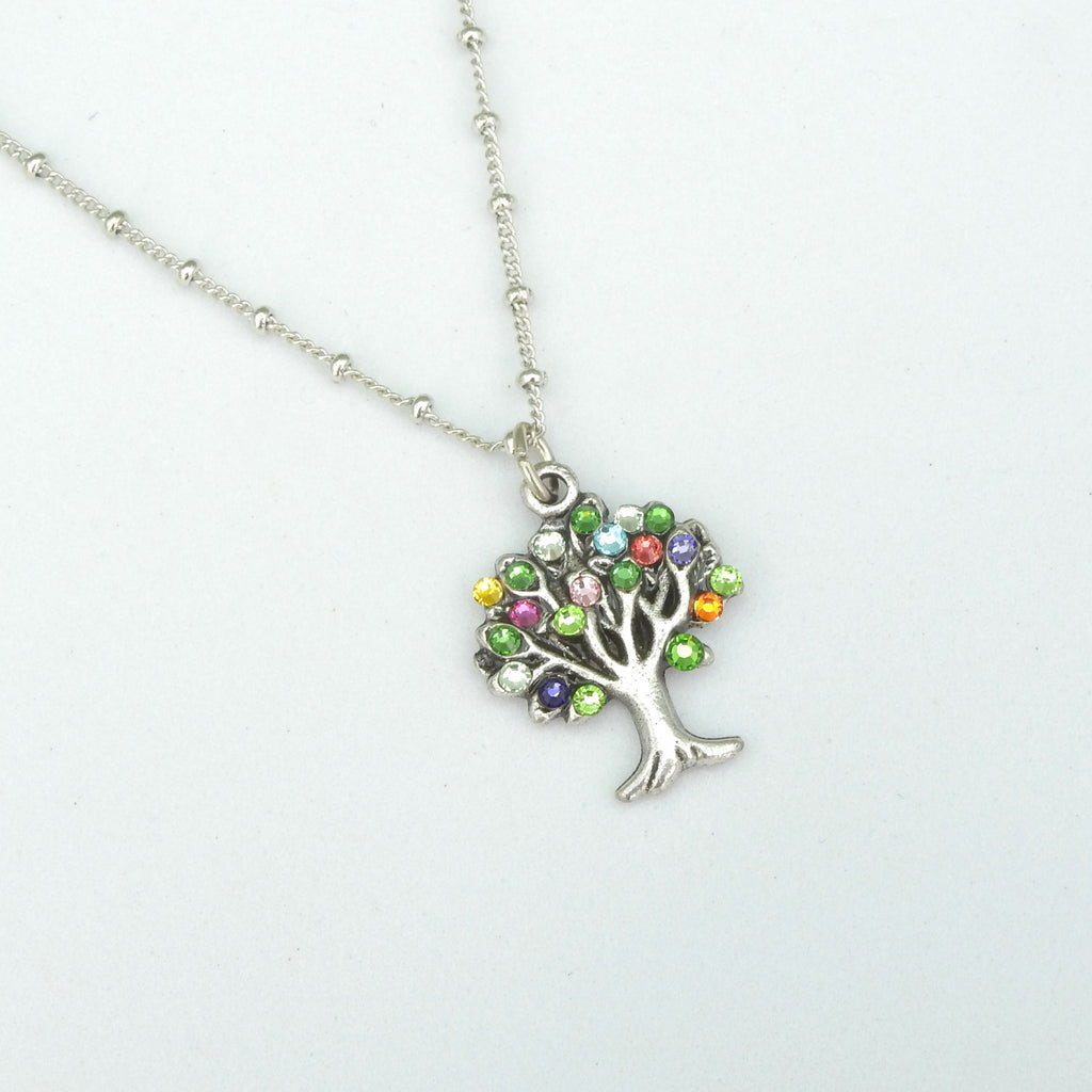 Multi Color Crystal Tree of Life Necklace