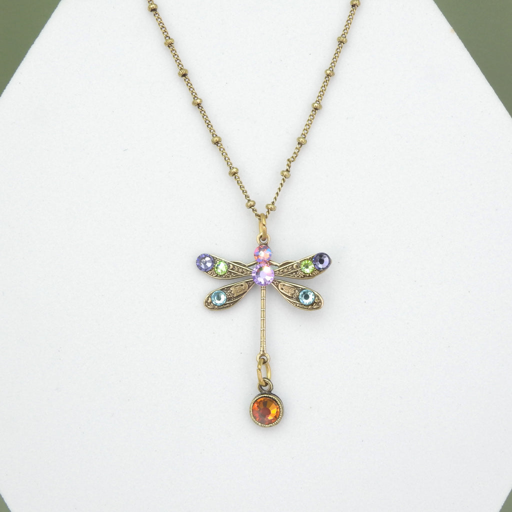 Multi Color Crystal Dragonfly Necklace