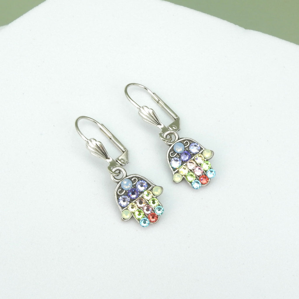 Multi Colored Crystal Hamsa Earrings