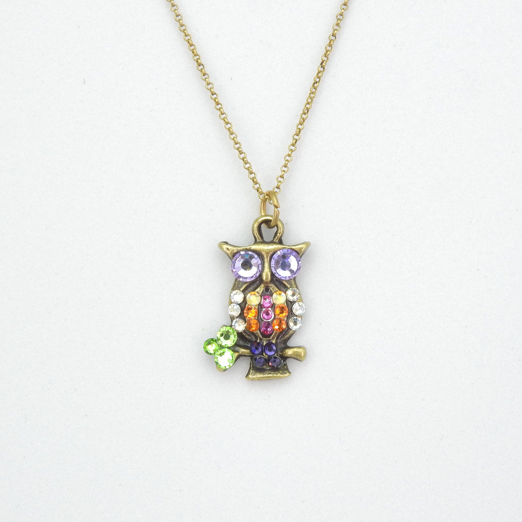 Multi Color Crystal Owl Necklace