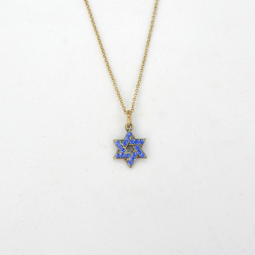 Mini Blue Crystal Star of David Necklace