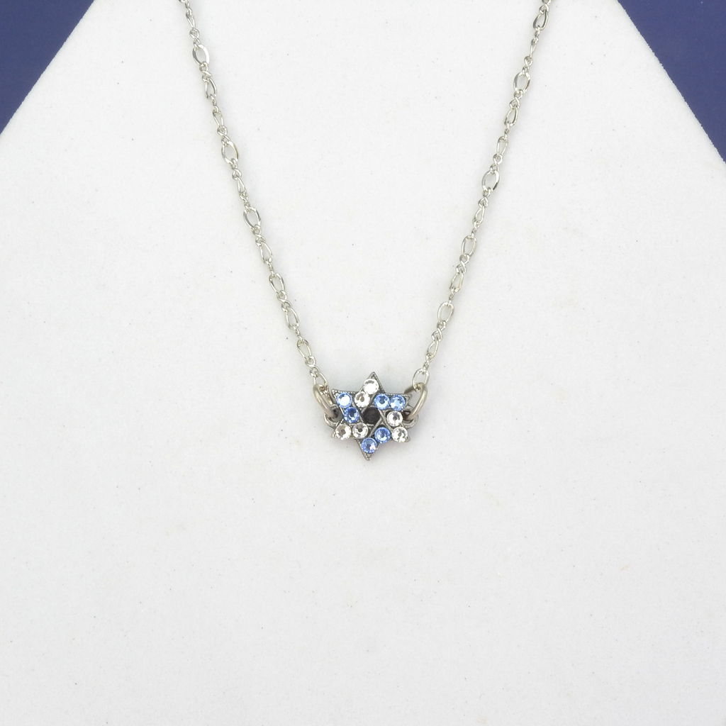 Mini Blue & White Crystal Star of David Necklace