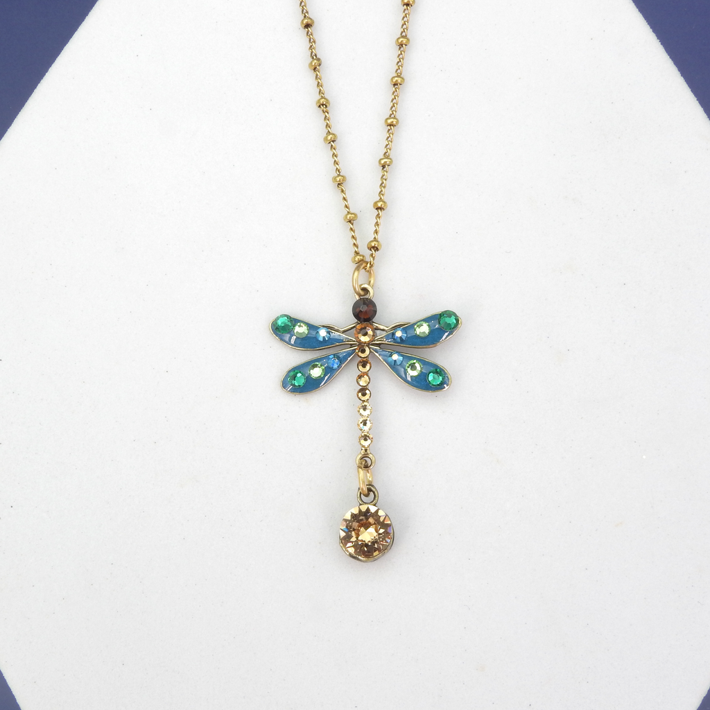 Single Dragonfly w/ Crystal Dangle Necklace
