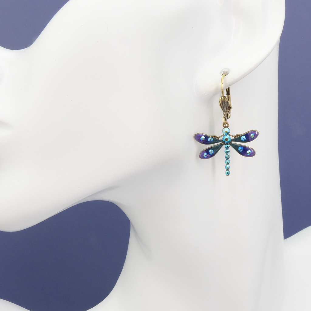 Enamel & Crystal Dragonfly Earrings