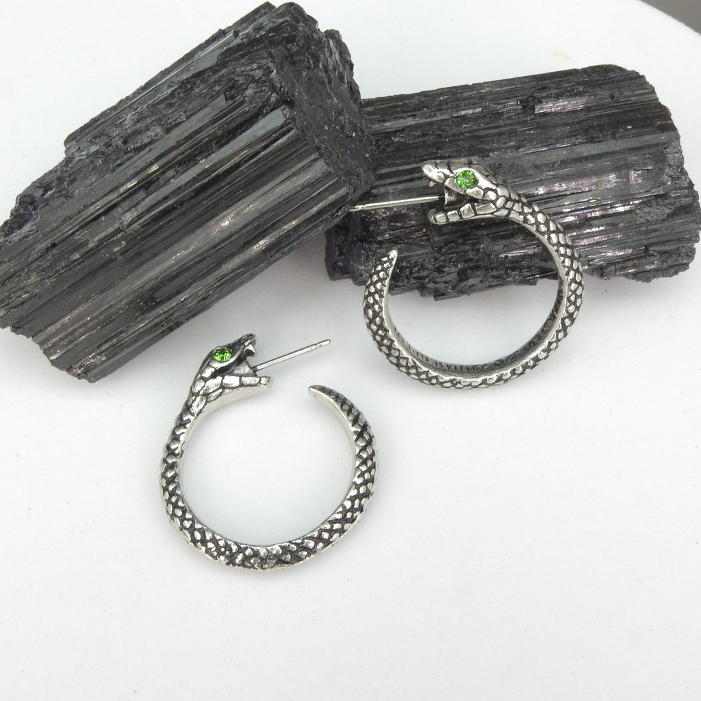 English Pewter Serpent Hoop Earrings