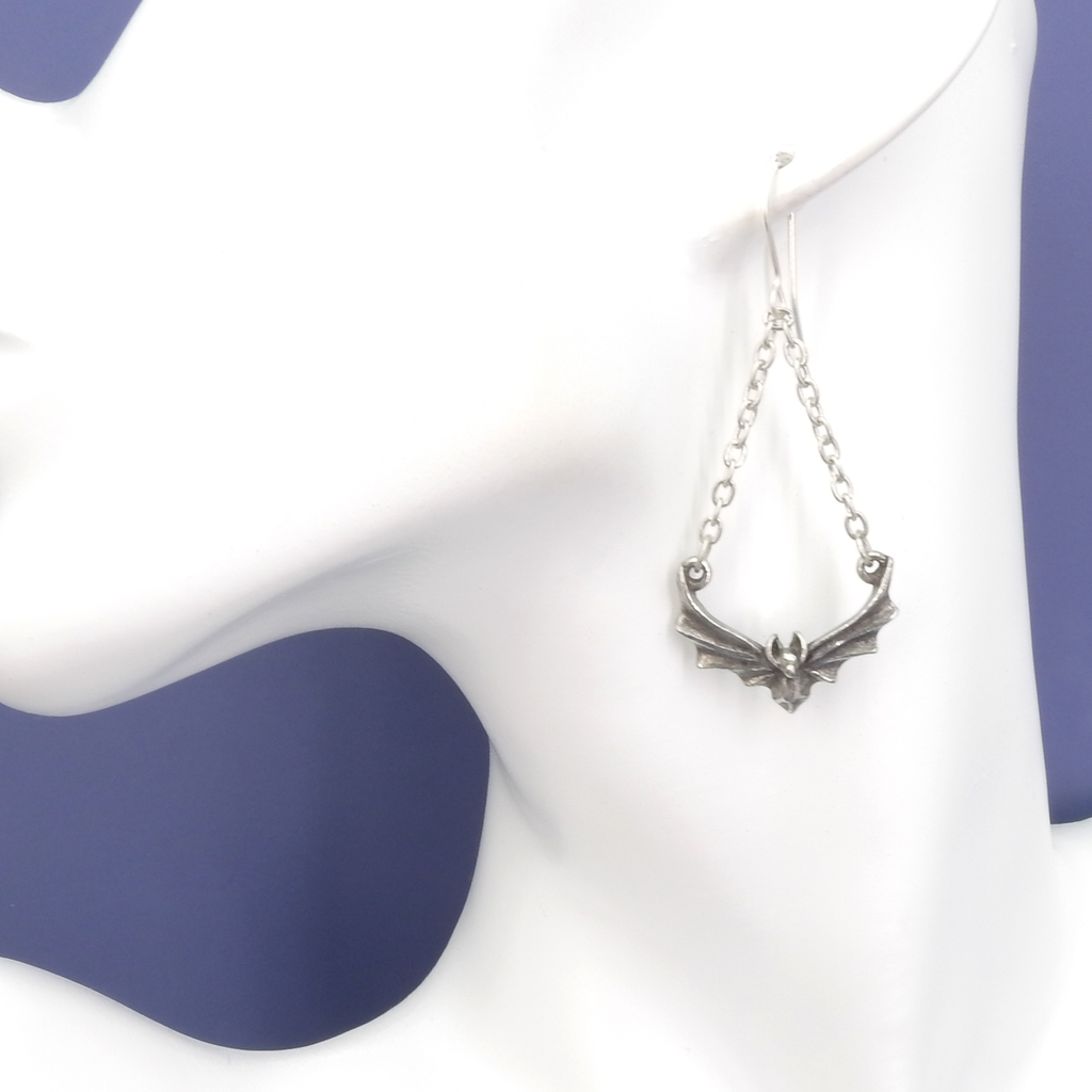 English Pewter Bat Dangle Earrings