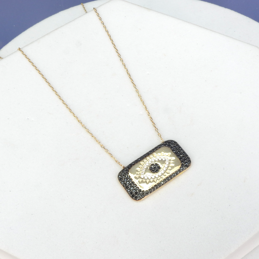 Sterling Silver Gold Vermeil Black Crystal Evil Eye Necklace