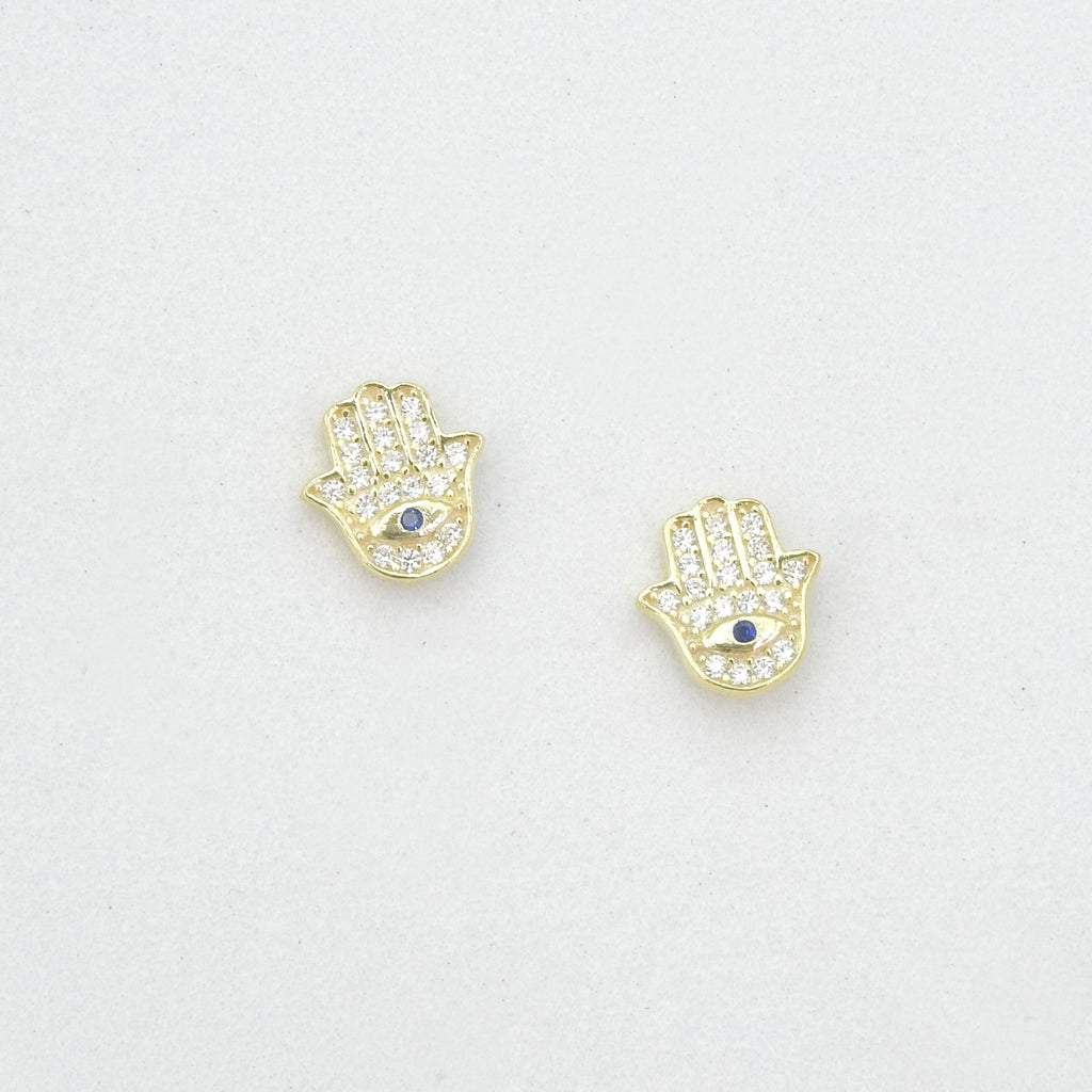 Sterling Silver Gold Vermeil CZ Hamsa Stud Earrings