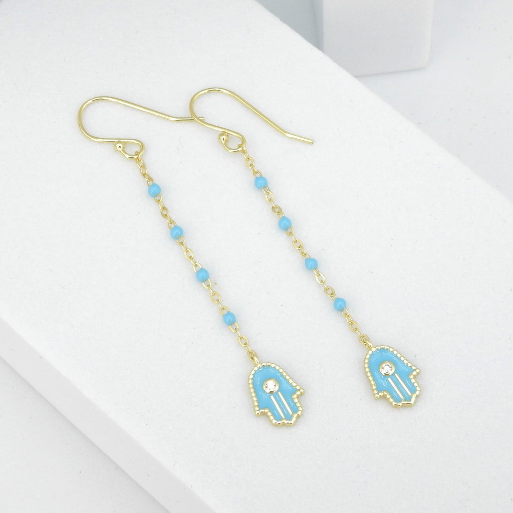 Sterling Silver Gold Vermeil Enamel Hamsa Earrings