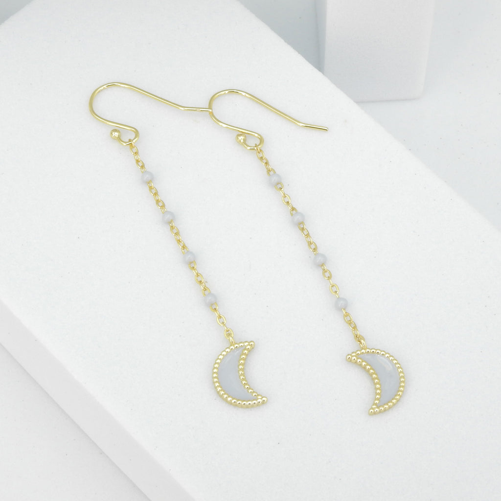 Sterling Silver Gold Vermeil Enamel Moon Earrings