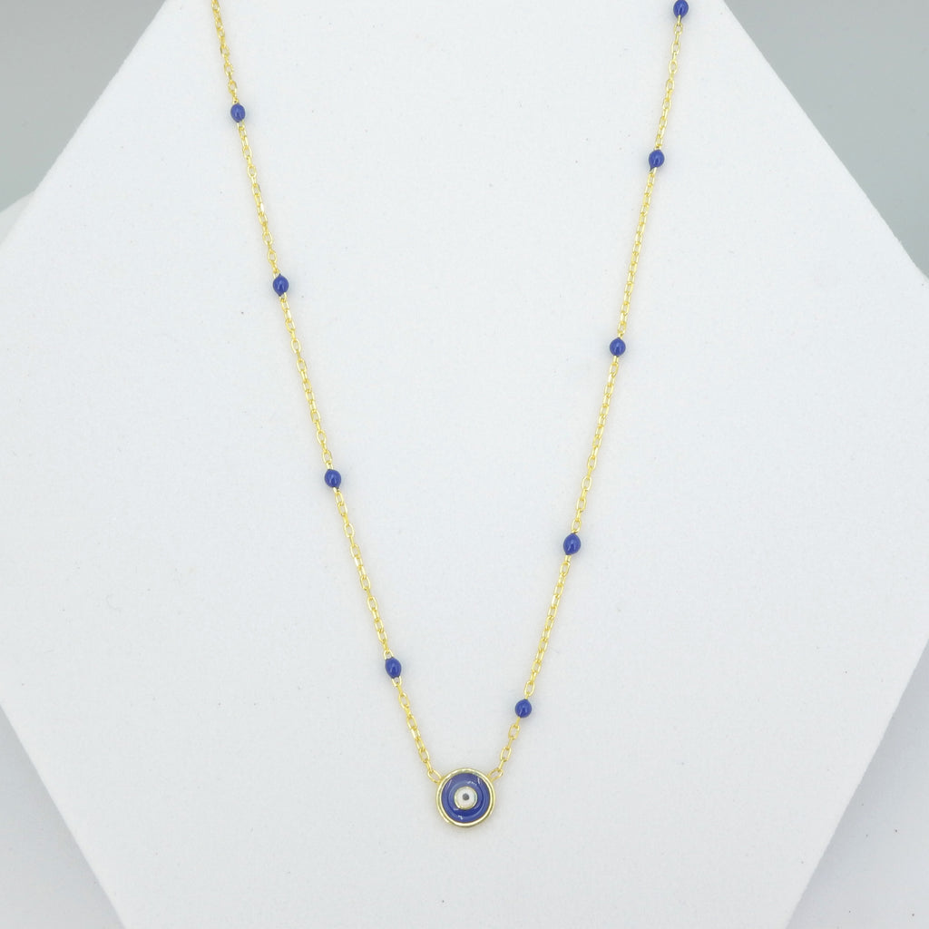 Sterling Silver Gold Vermeil Enamel & Bead Evil Eye Necklace