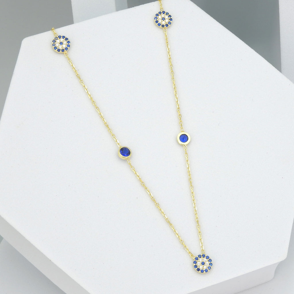 Sterling Silver Gold Vermeil CZ & Crystal Evil Eye Necklace