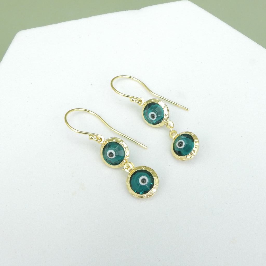 Sterling Silver Gold Vermeil Double Eye Earrings - Teal