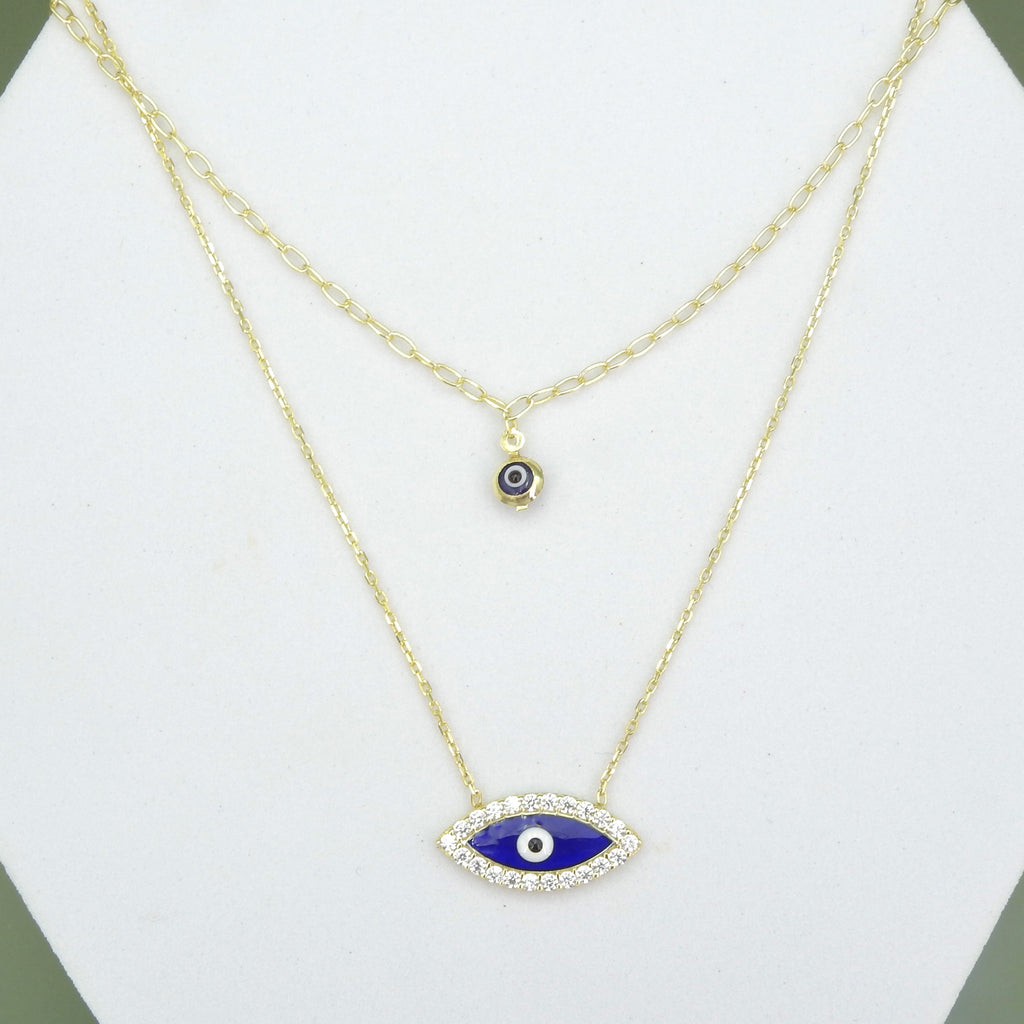 Sterling Silver Gold Vermeil Double Evil Eye Necklace