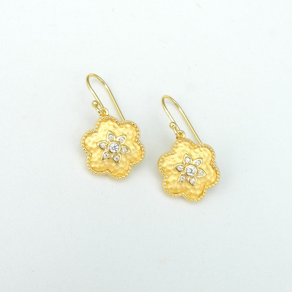 Sterling Silver Gold Vermeil CZ Flower Earrings