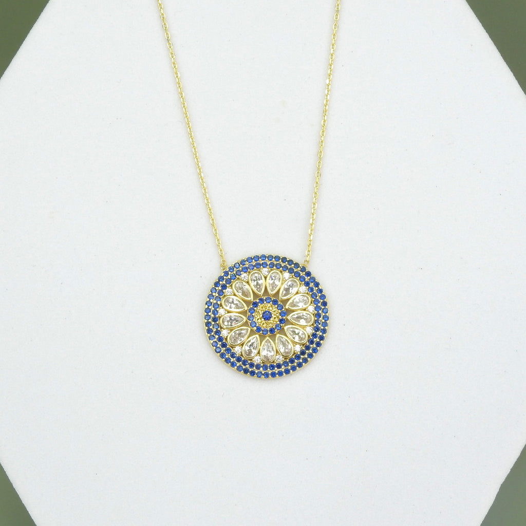 Sterling Silver Gold Vermeil CZ & Crystal Evil Eye Necklace