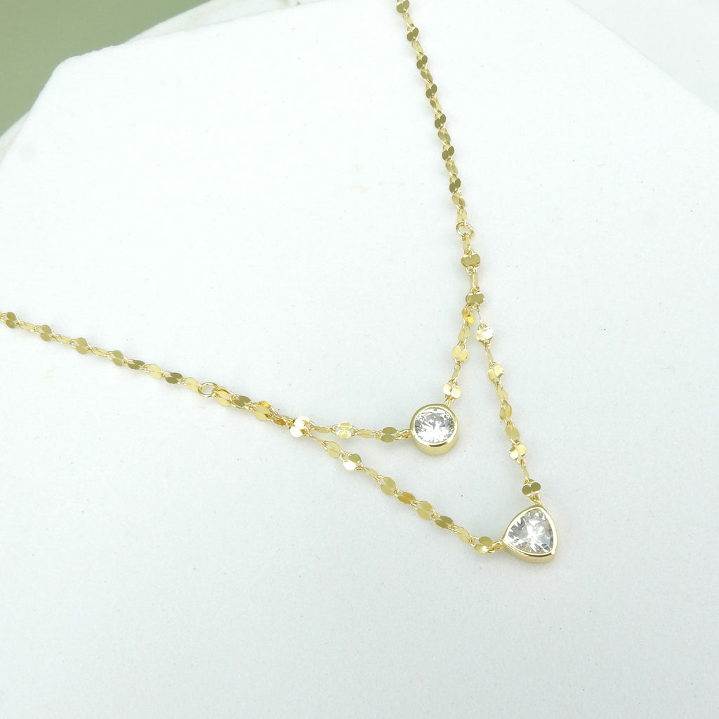 Sterling Silver Gold Vermeil Double CZ Necklace