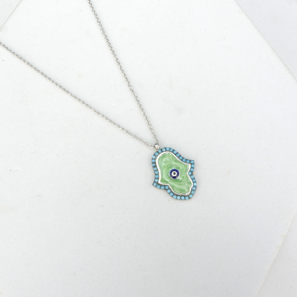 Sterling Silver Enamel & Crystal Hamsa Necklace