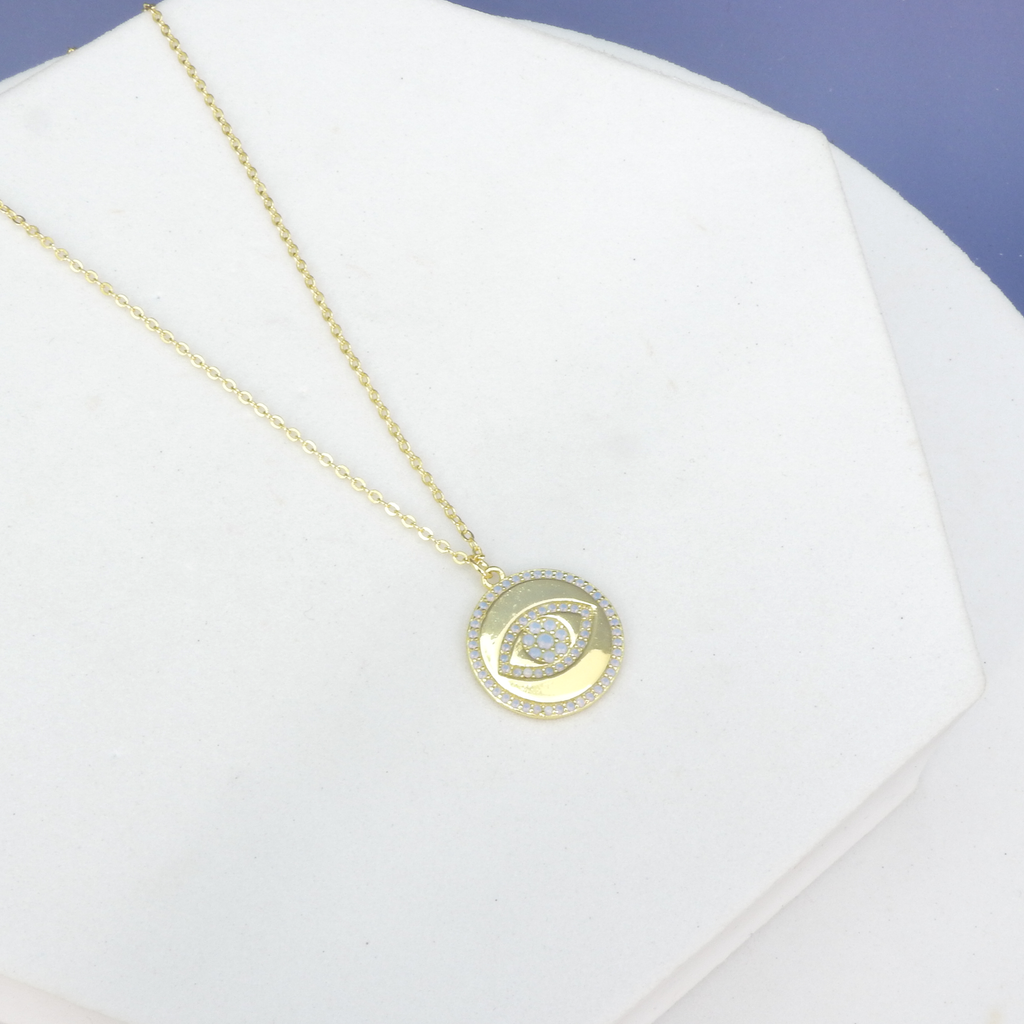Sterling Silver Gold Vermeil Crystal Evil Eye Necklace