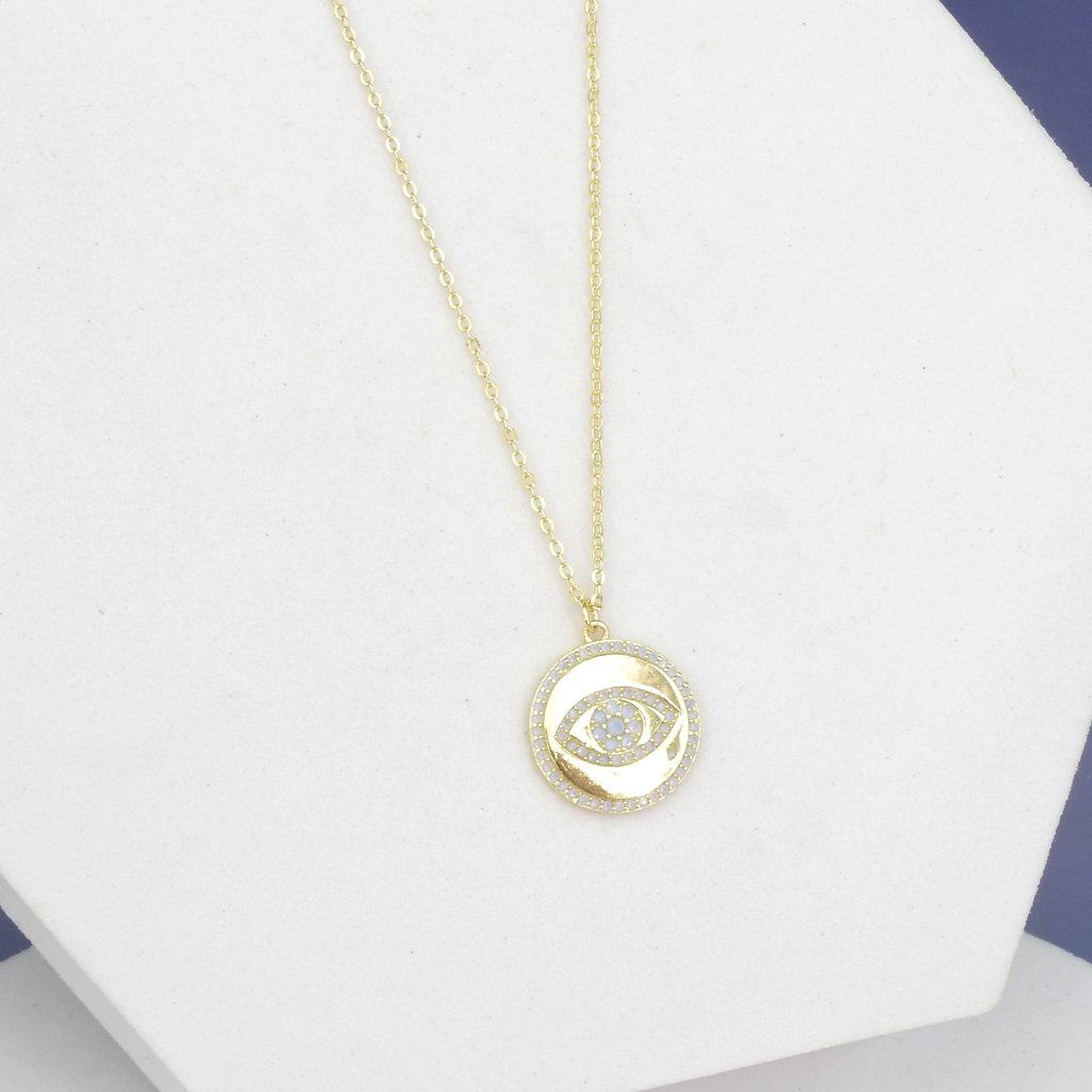 Sterling Silver Gold Vermeil Crystal Evil Eye Necklace