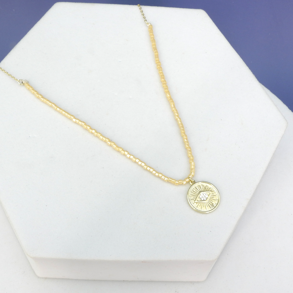 Sterling Silver Gold Vermeil CZ Evil Eye Beaded Necklace