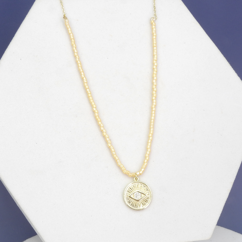 Sterling Silver Gold Vermeil CZ Evil Eye Beaded Necklace