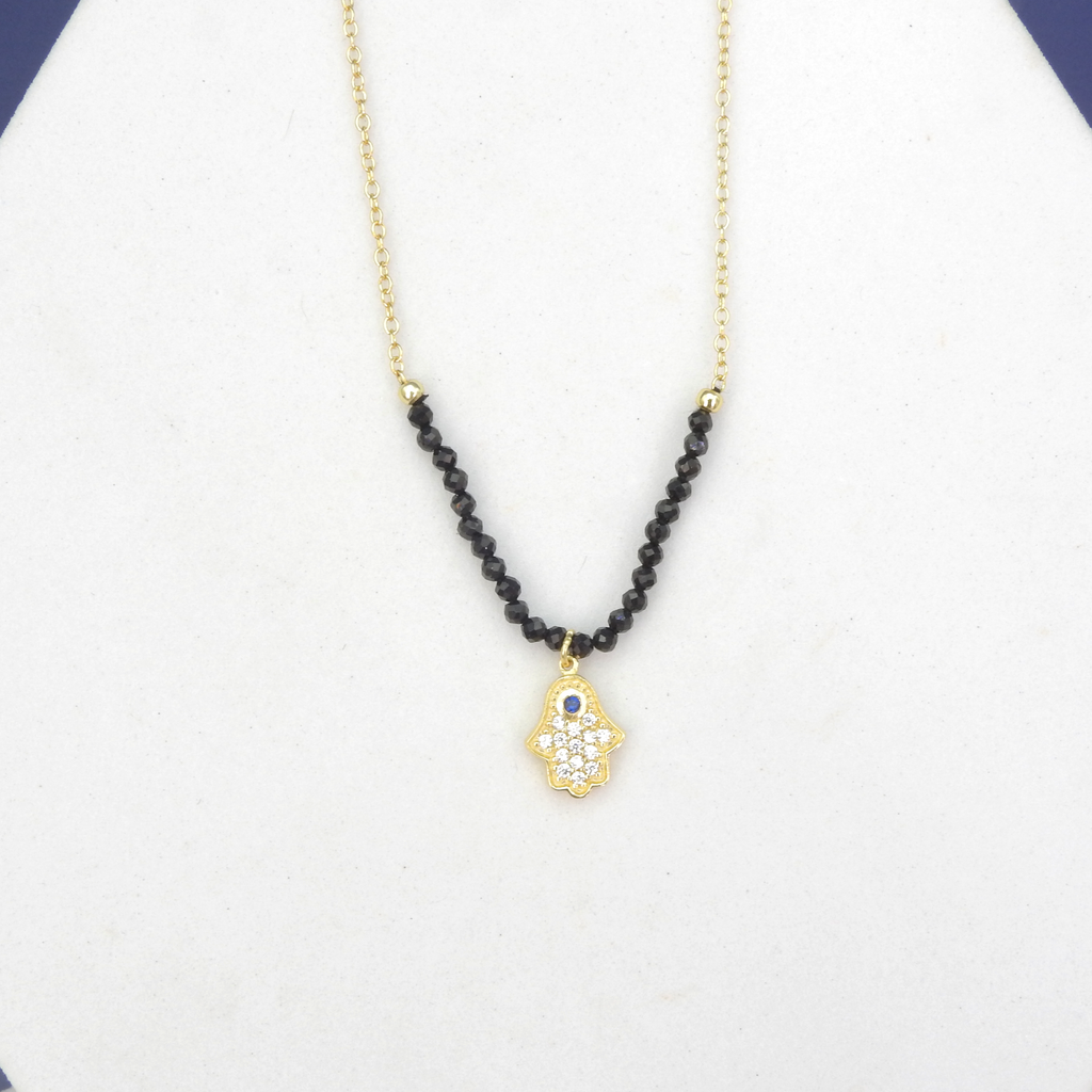 Sterling Silver Gold Vermeil Bead & CZ Hamsa Necklace