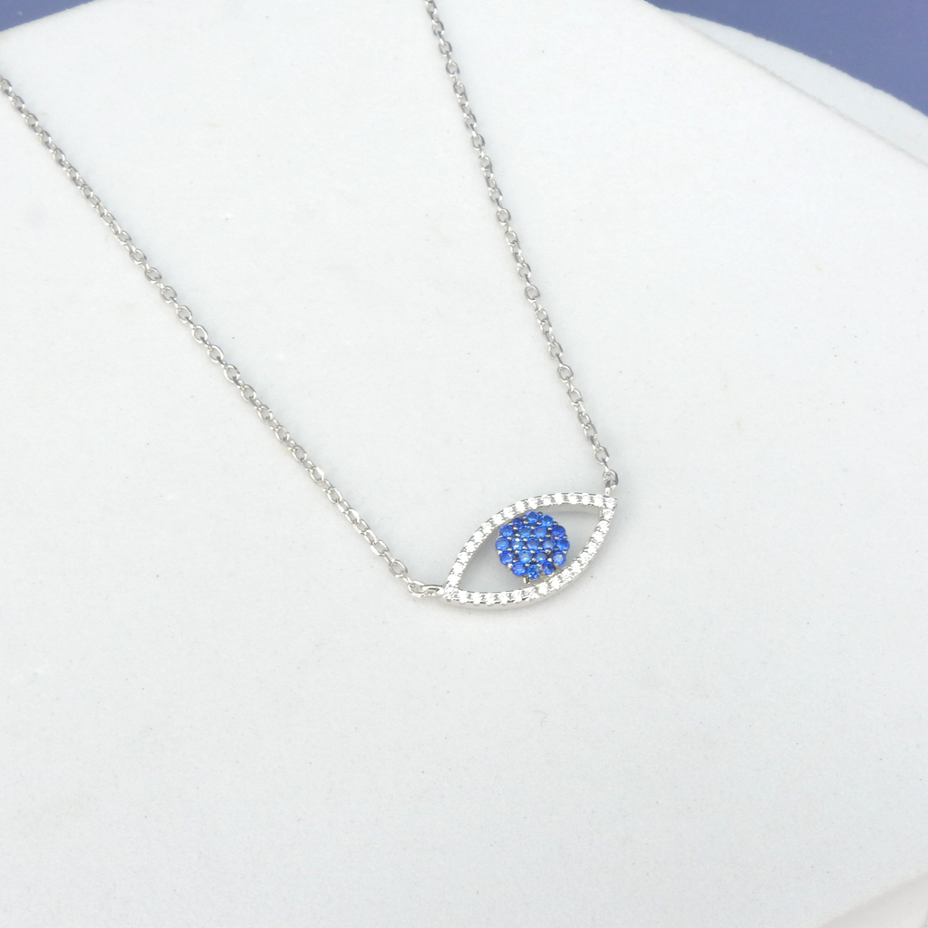 Sterling Silver CZ Evil Eye Necklace