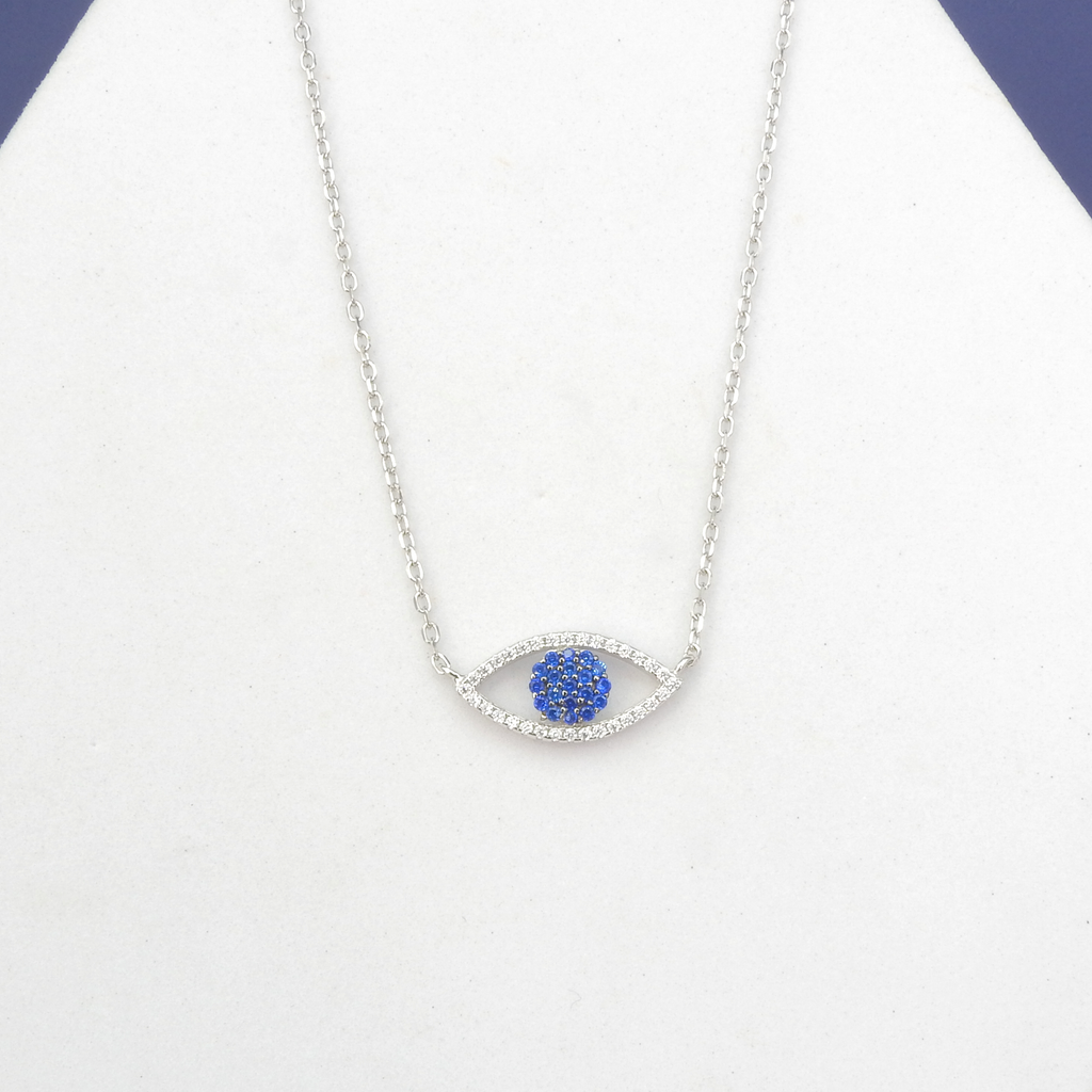 Sterling Silver CZ Evil Eye Necklace