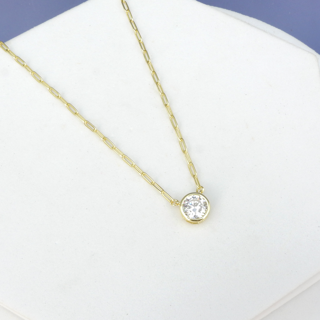 Sterling Silver Gold Vermeil Bezel Set CZ Necklace