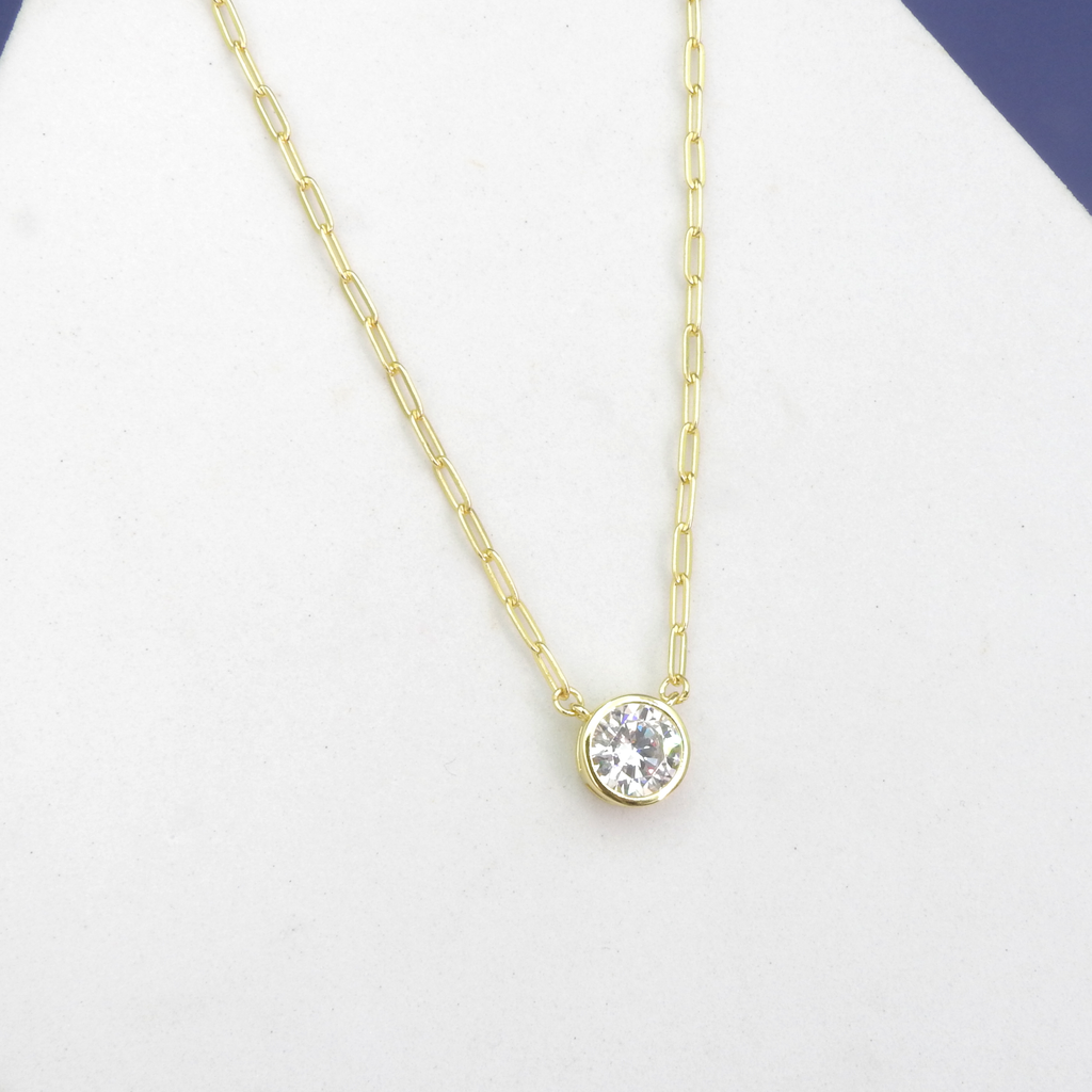 Sterling Silver Gold Vermeil Bezel Set CZ Necklace