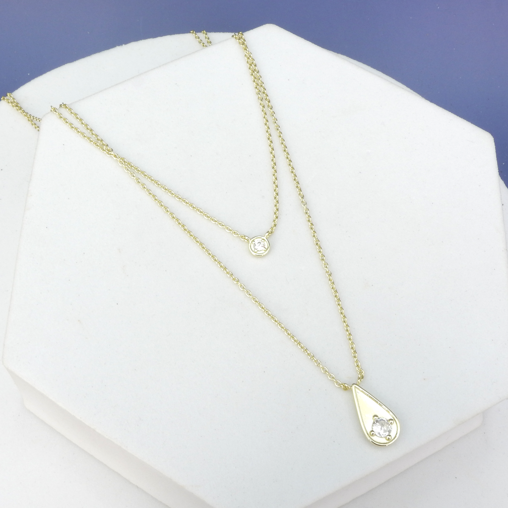 Sterling Silver Gold Vermeil CZ Charm Double Necklace