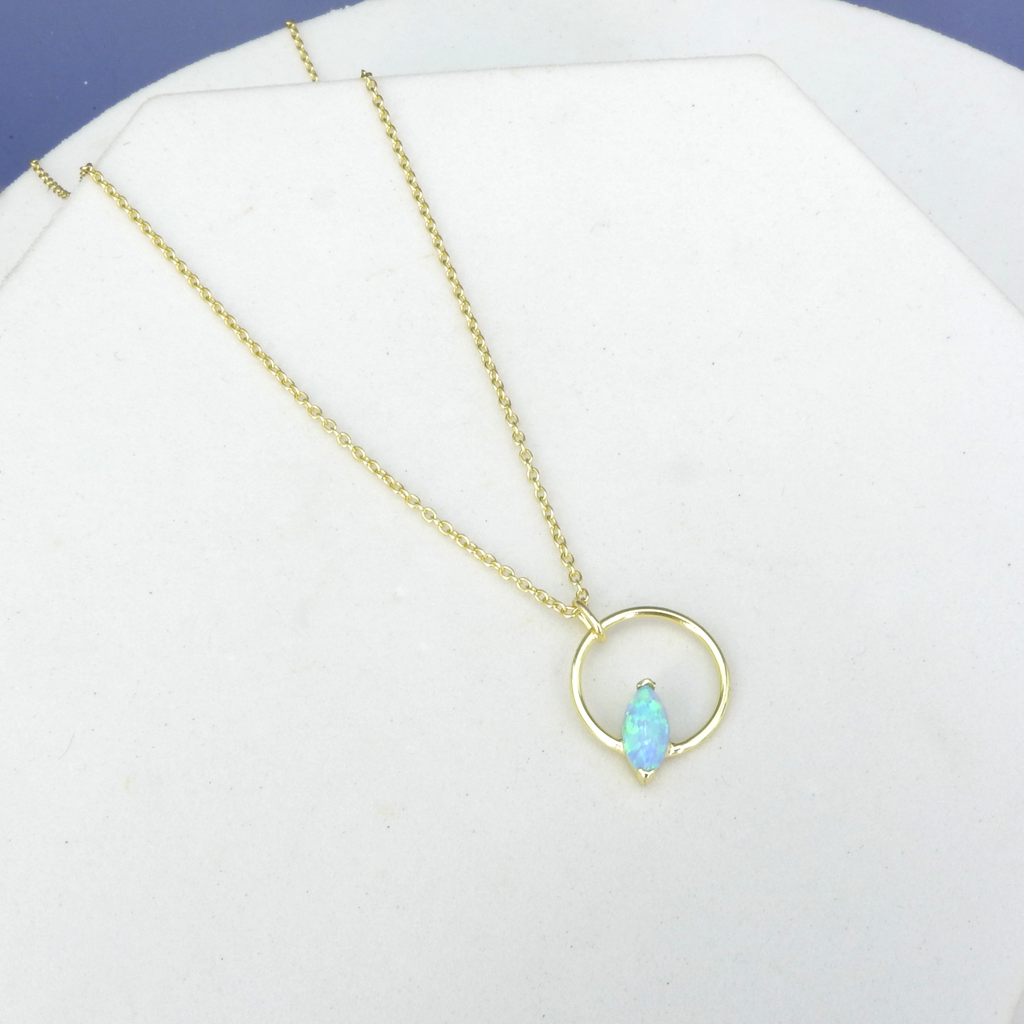 Sterling Silver Gold Vermeil Created Opal Circle Necklace