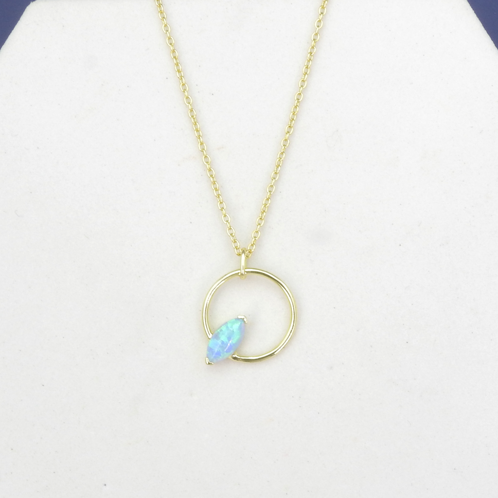 Sterling Silver Gold Vermeil Created Opal Circle Necklace
