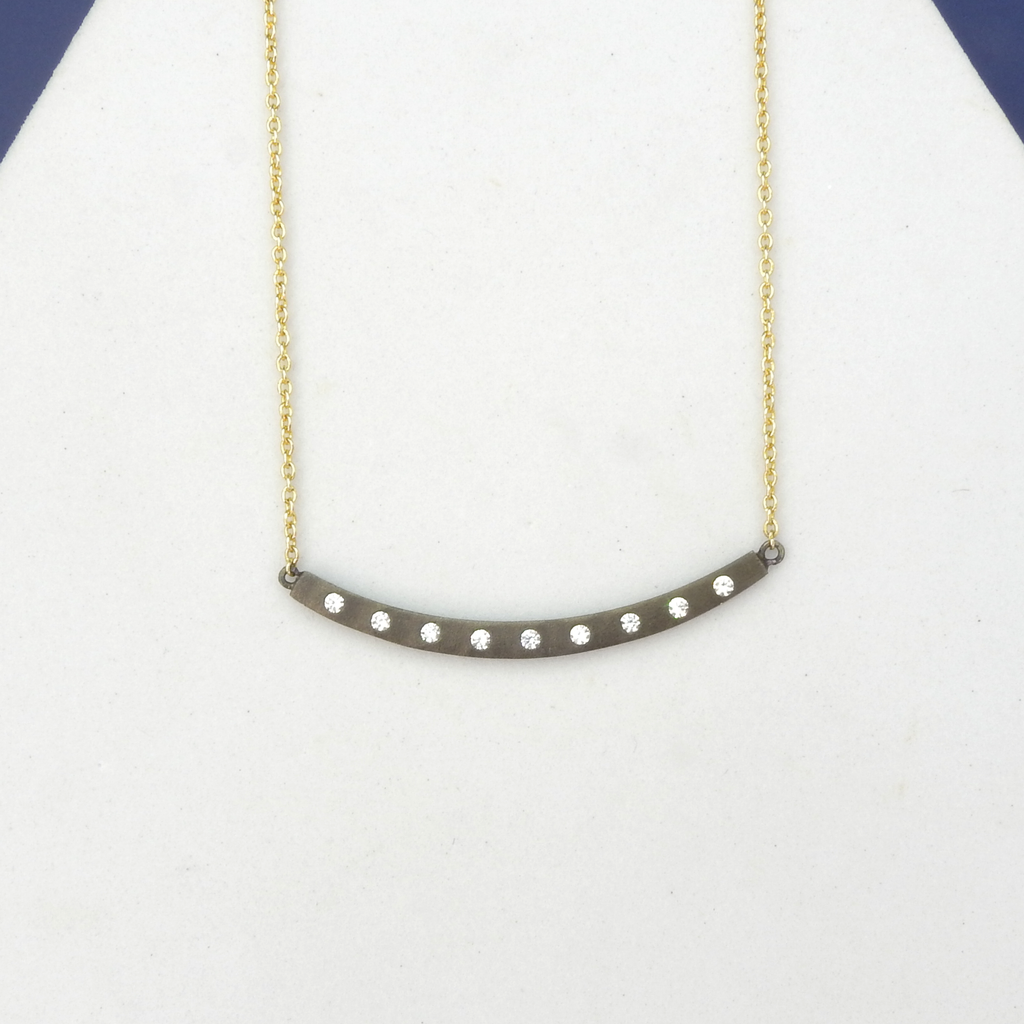 Sterling Silver Gold Vermeil & Black CZ Bar Necklace