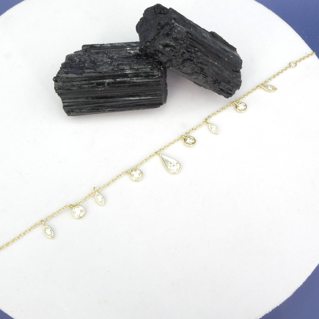 Sterling Silver Gold Vermeil CZ Charm Bracelet