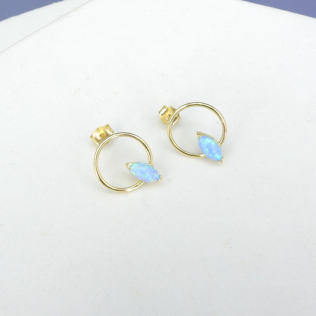 Sterling Silver Gold Vermeil Created Opal Post Earrings