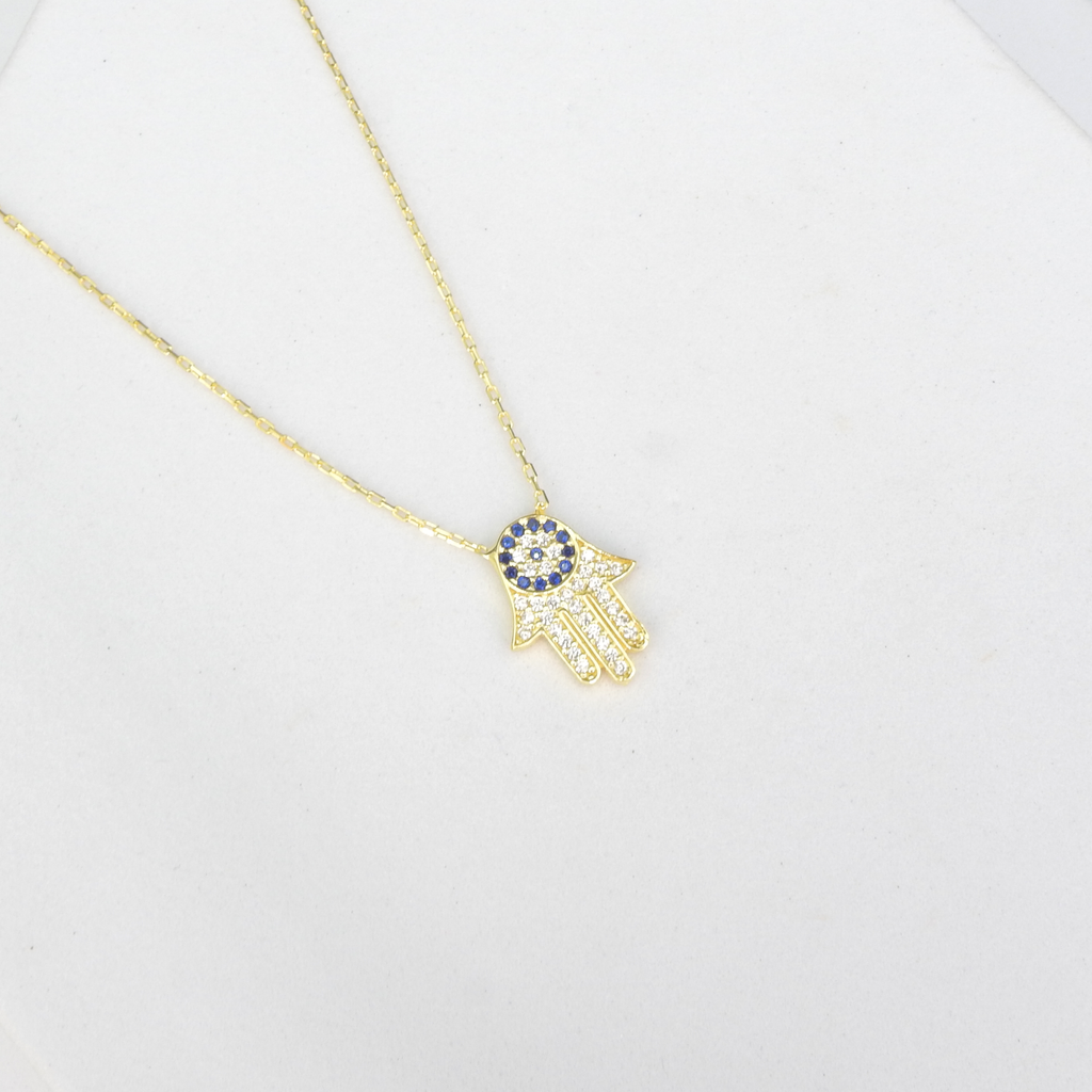 Sterling Silver Gold Vermeil CZ Hamsa Necklace