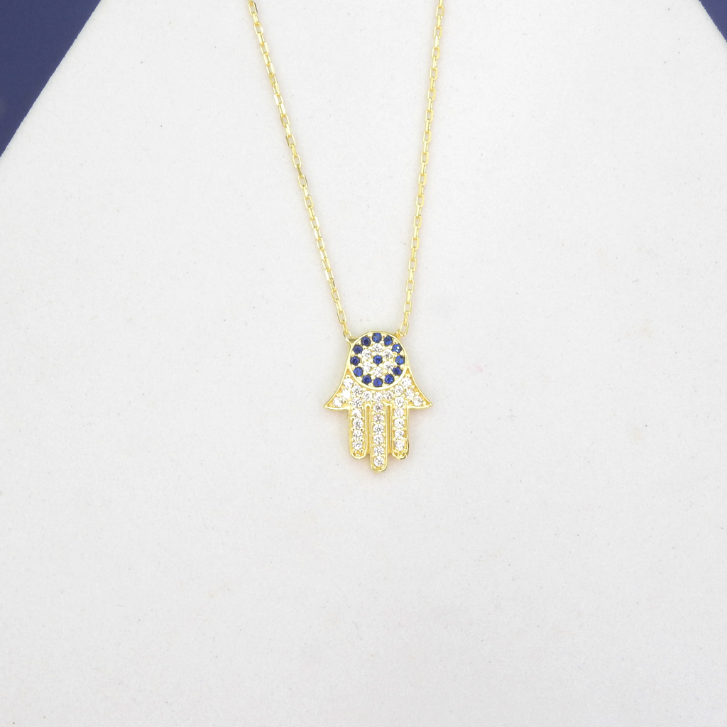 Sterling Silver Gold Vermeil CZ Hamsa Necklace