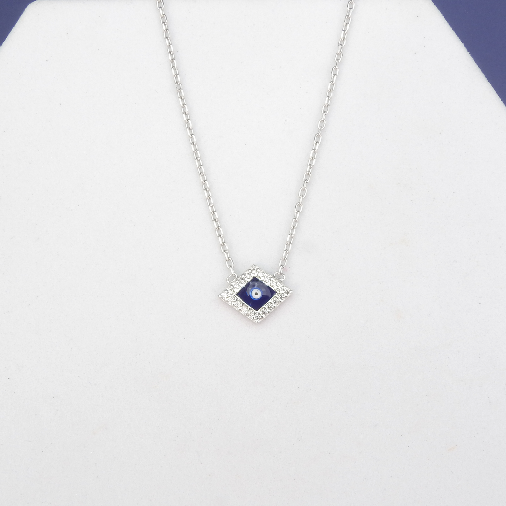 Sterling Silver Small Enamel & CZ Evil Eye Necklace