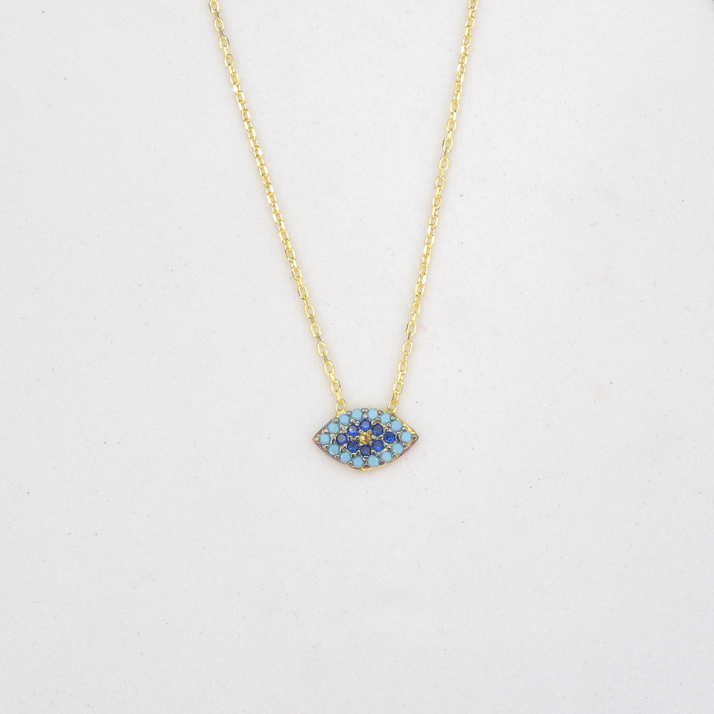 Sterling Silver Gold Vermeil Crystal Evel Eye Necklace