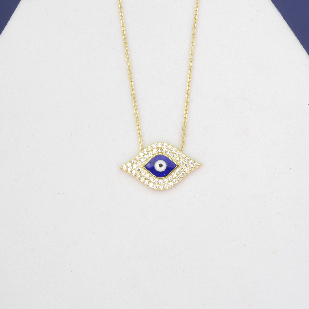 Sterling Silver Gold Vermeil CZ & Enamel Evil Eye Necklace