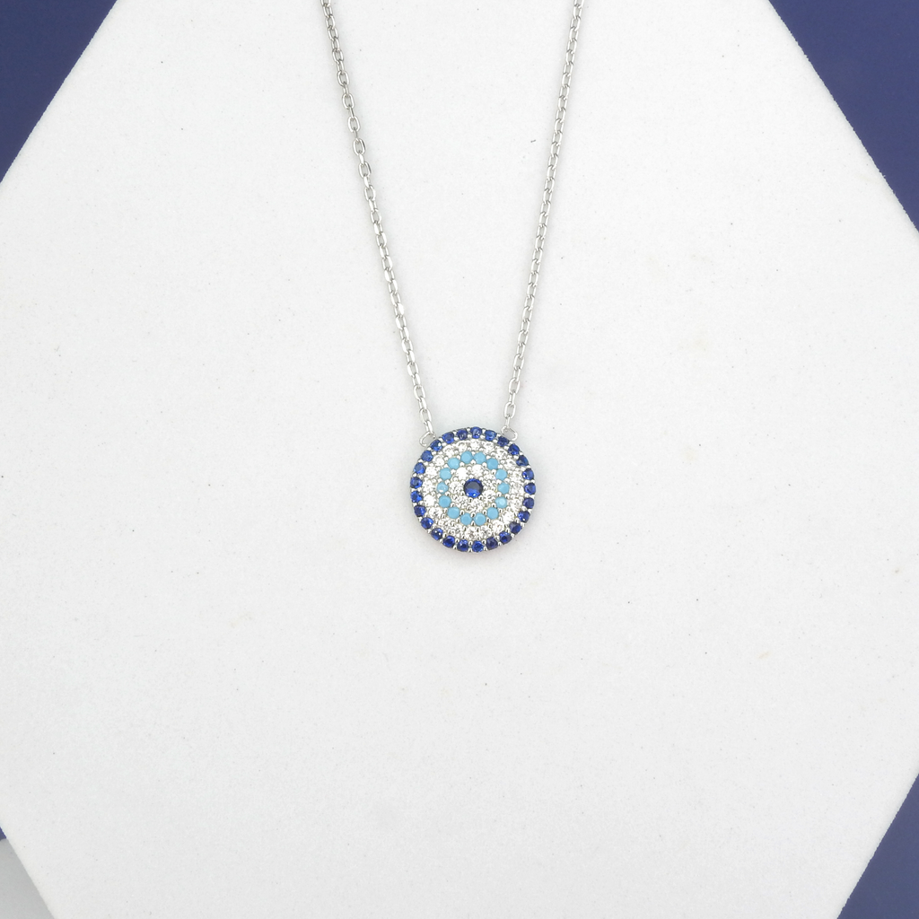 Sterling Silver CZ & Created Sapphire Evil Eye Necklace