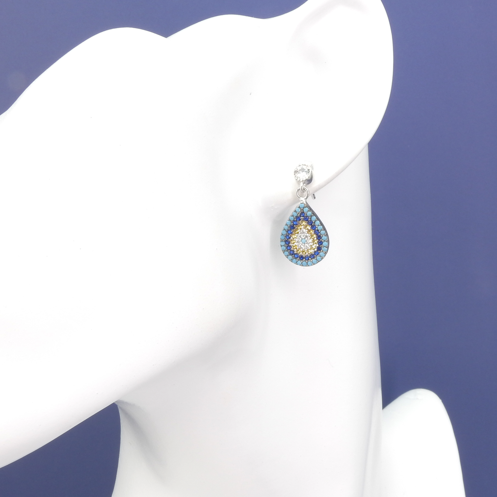 Sterling Silver CZ & Created Sapphire Evil Eye Earrings