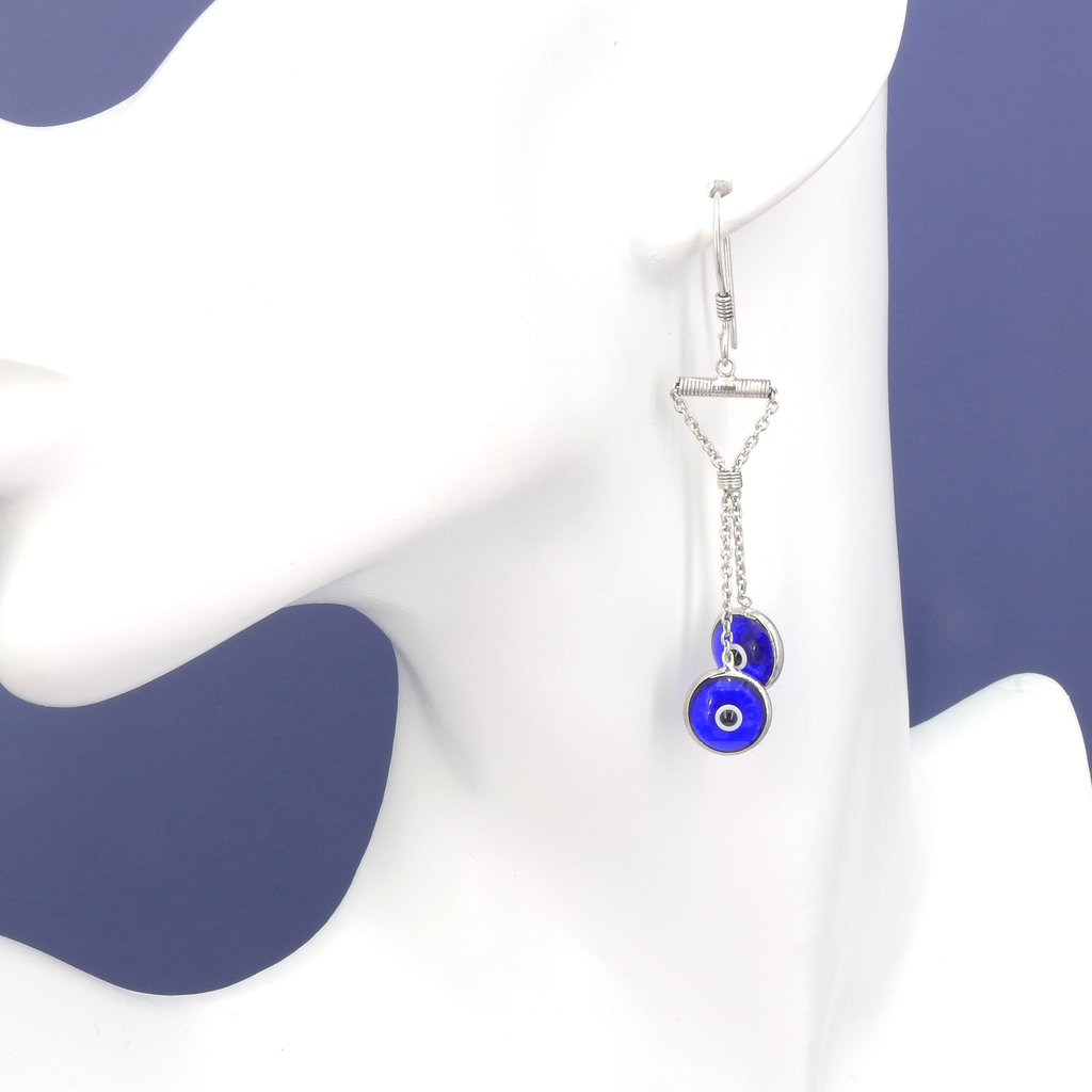 Sterling Silver Long Evil Eye Long Dangle Earrings