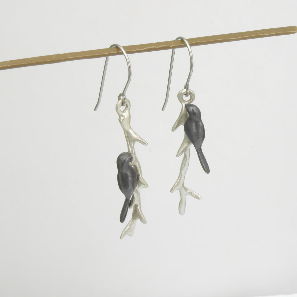 Sterling Silver Bird On A Branch Earrings