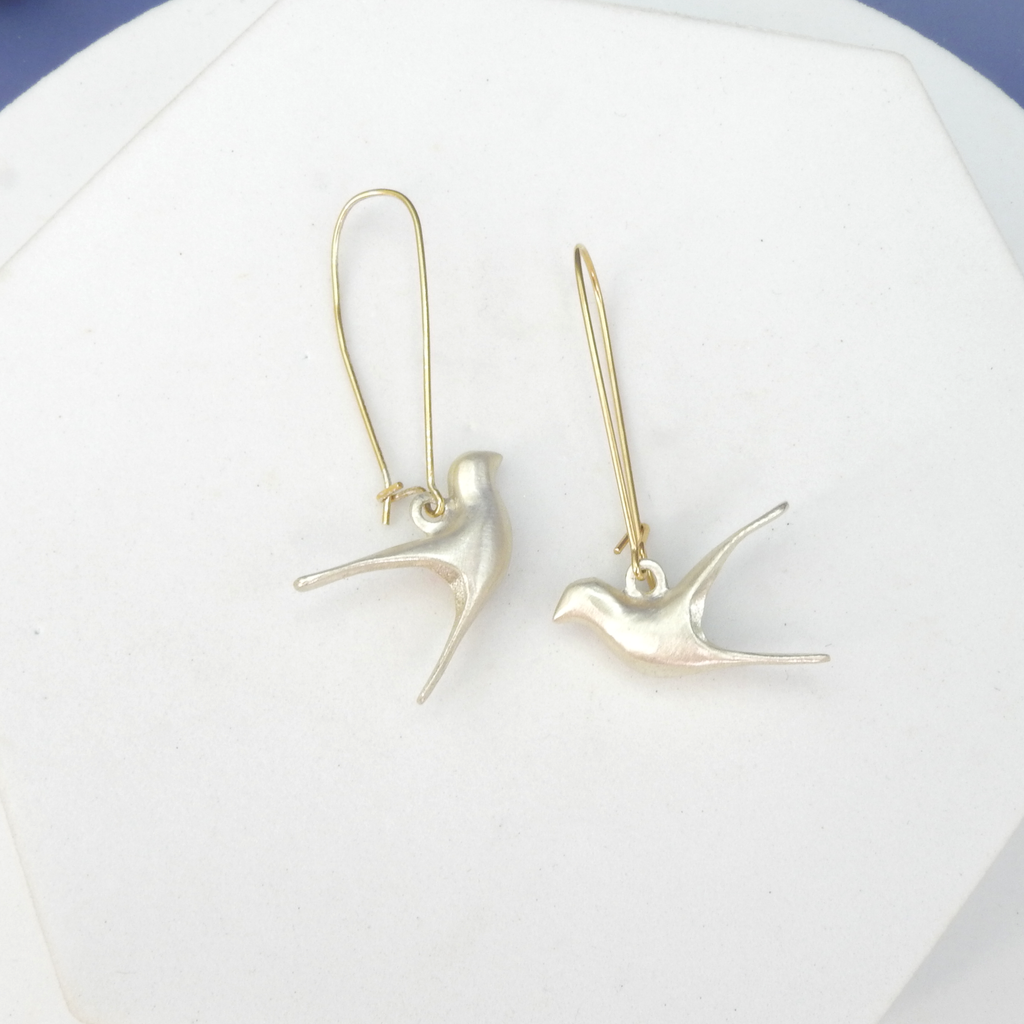 Sterling Silver Two Tone Bird in Flight Earrings
