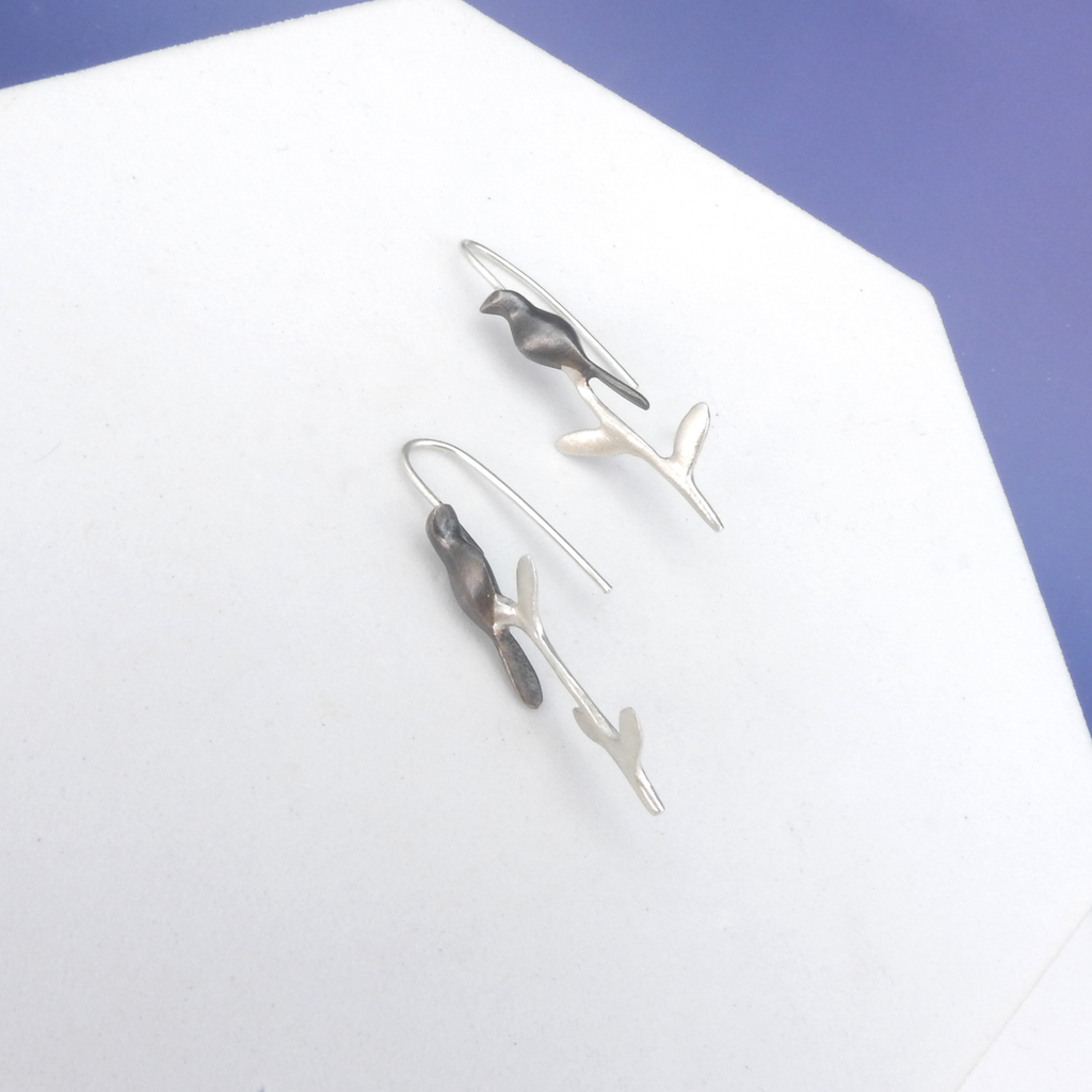 Sterling Silver Bird On A Branch Earrings