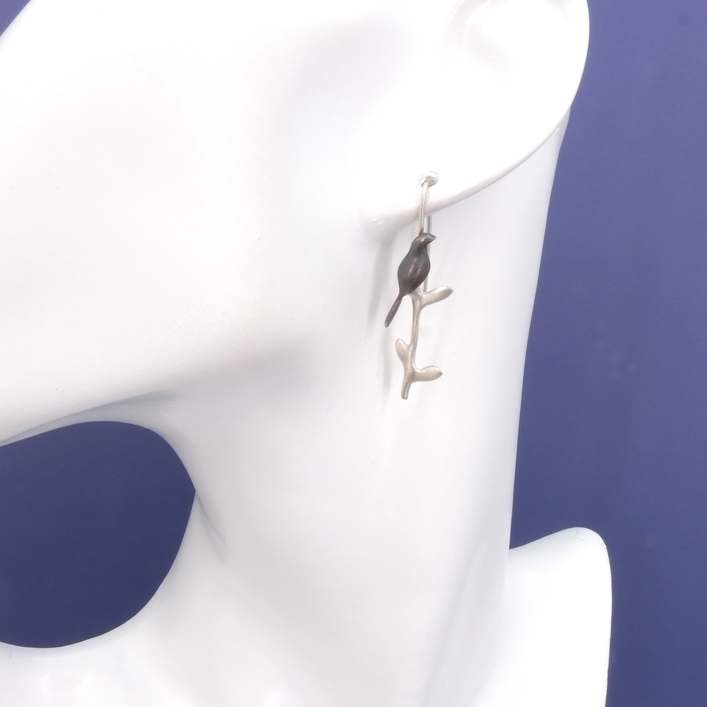 Sterling Silver Bird On A Branch Earrings