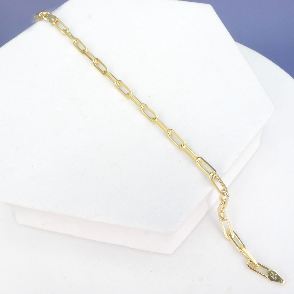 Sterling Silver Gold Plated Paper Clip Bracelet 7 1/2"